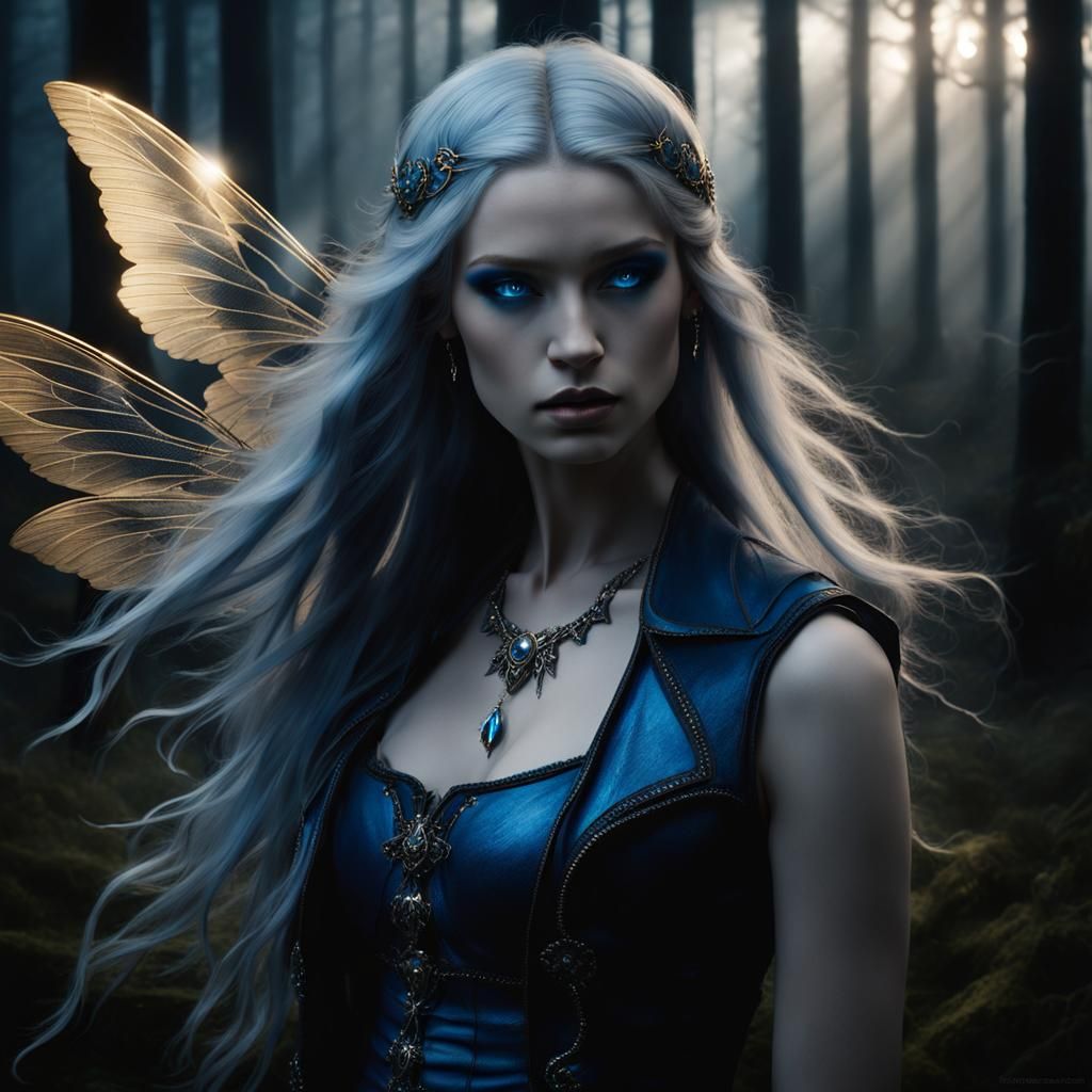 Dark fantasy portrait. Full shot. Petite teen fairy girl wit...
