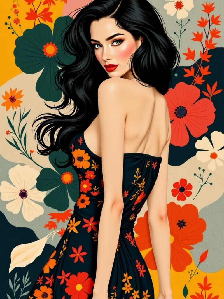 <lora:PaperCutBeauties:0.5>Full body shot of a beautiful woman with dark hair, Matisse's decoupage works, clean-edged shapes, Beautiful, Fas...