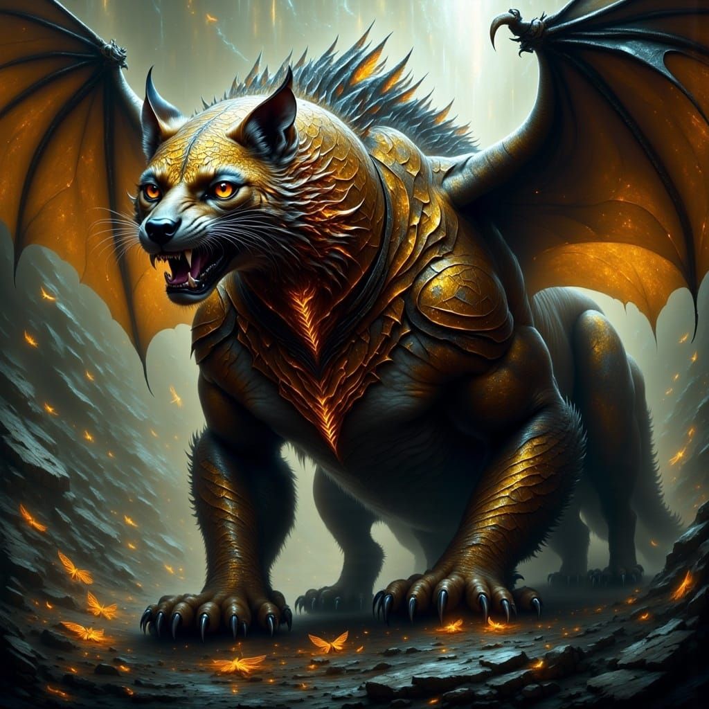  <lora:Inconceivable Flux:1.0> A creature that is a mix of a tiger and a bat, correct anatomy, hyper real