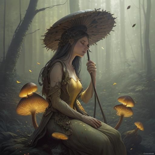 Fairy sitting on a mushroom. 