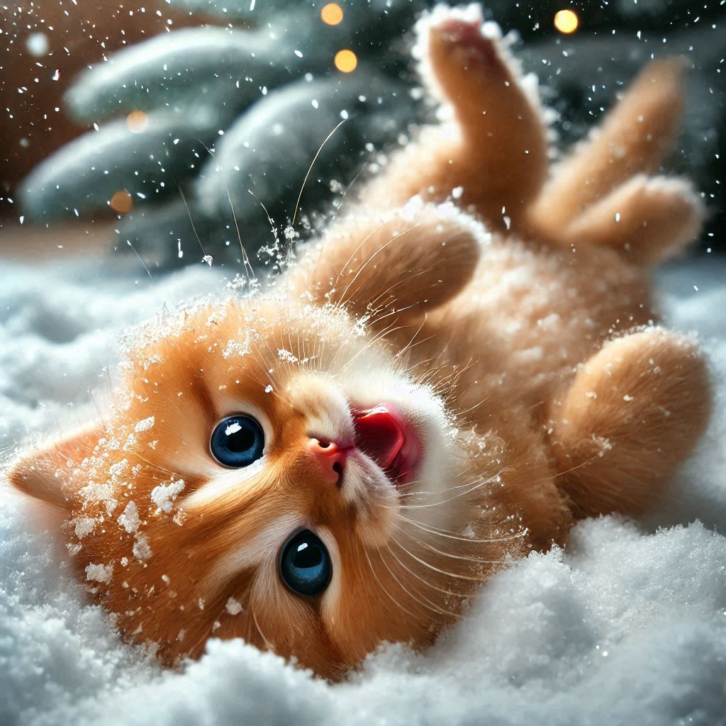 kitten playing in the snow