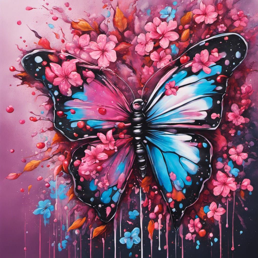 Butterfly with cherry blossom trees