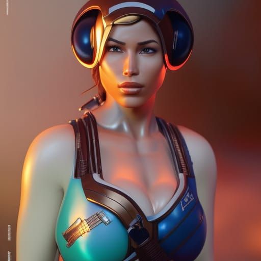 illustration lara croft lovely beautiful astronaut exploring...