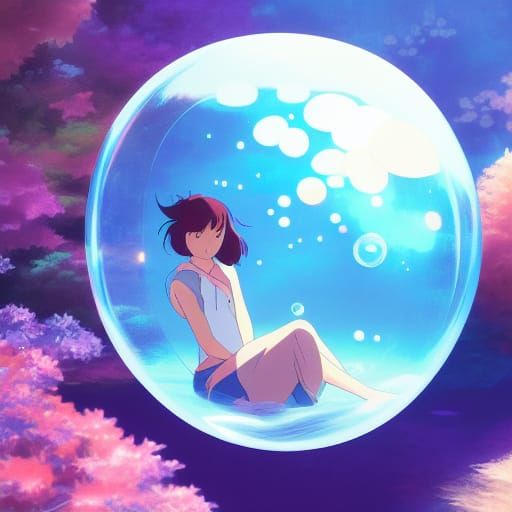 Girl in a bubble in underwater