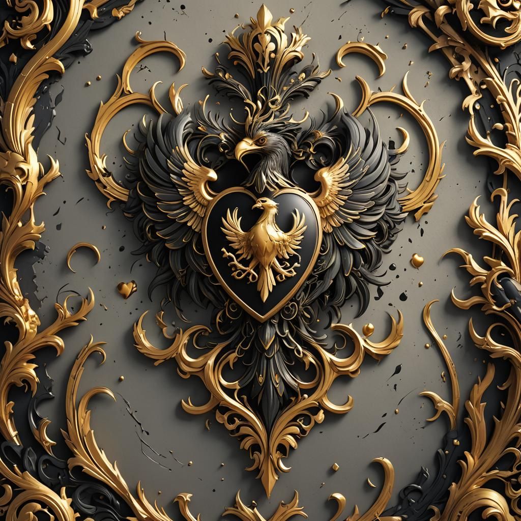Gold and black Phoenix heart family Crest