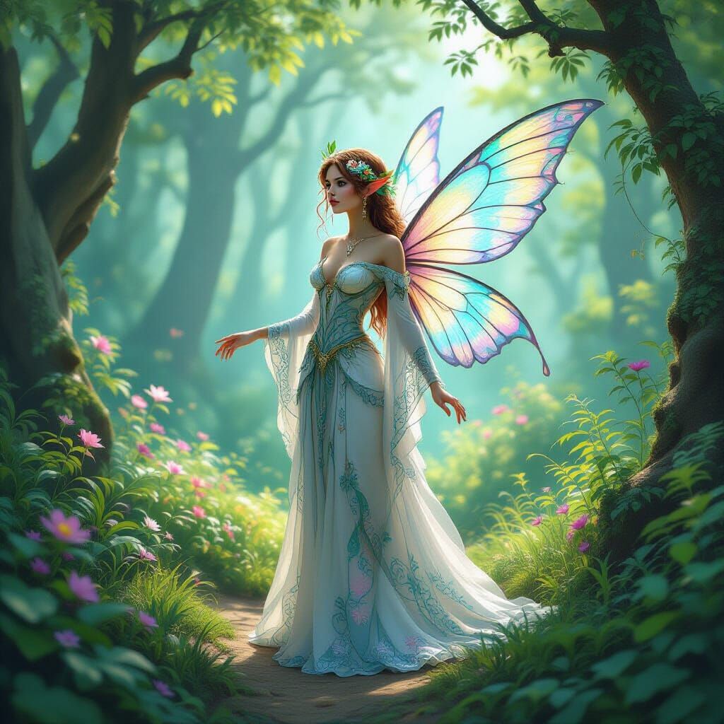 Ethereal Fairy in Lush Forest, Dreamlike Art