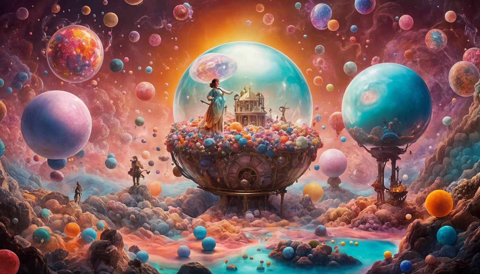 Candy Worlds. Surrealism. A clockwork automaton mistress meticulously polishes a giant, transparent hard ...  by @zRender69