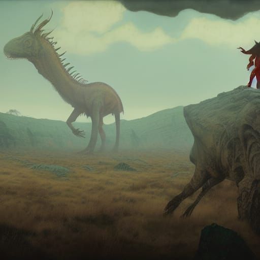 Circus Nightmare Triassic landscape expansive lifelike hyper...