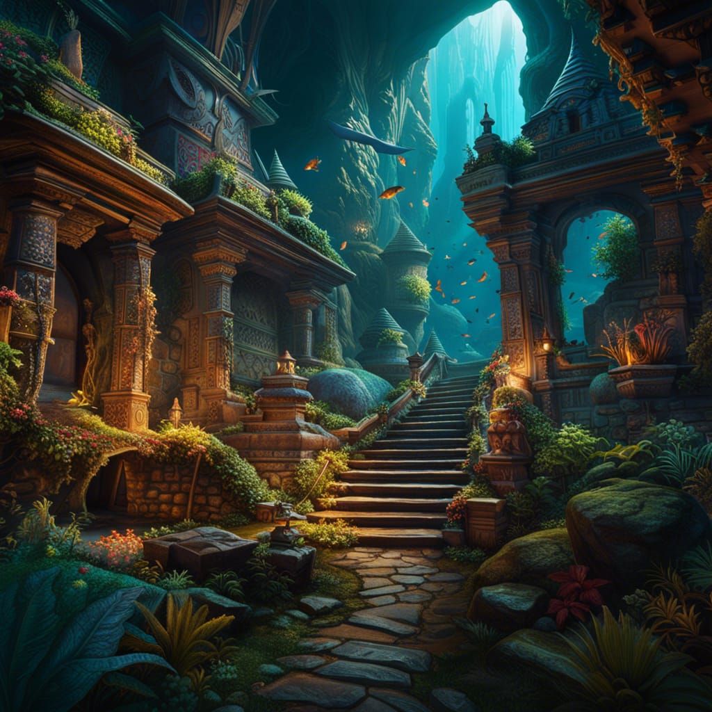 Atlantis, lost city, underwater, sea, ocean, rocks, sand, co...