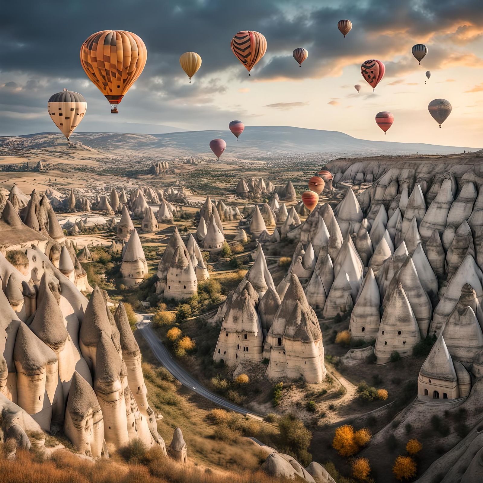Hot air balloons flying over Cappadocia