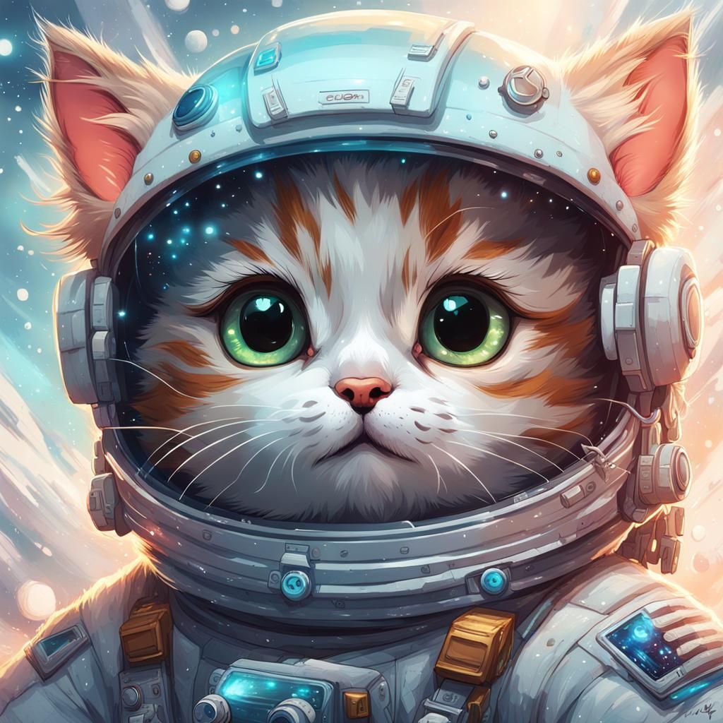 Portrait of an adorable baby cartoon cat astronaut