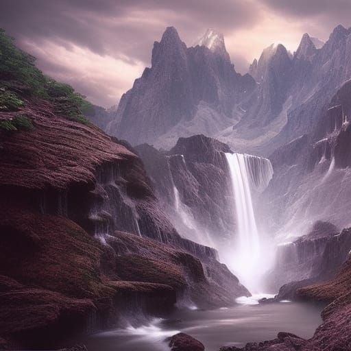 Waterfall and mountains