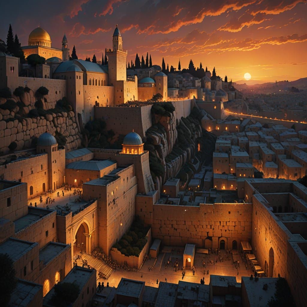 Majestic Golden-Lit Western Wall at Sunset in Jerusalem