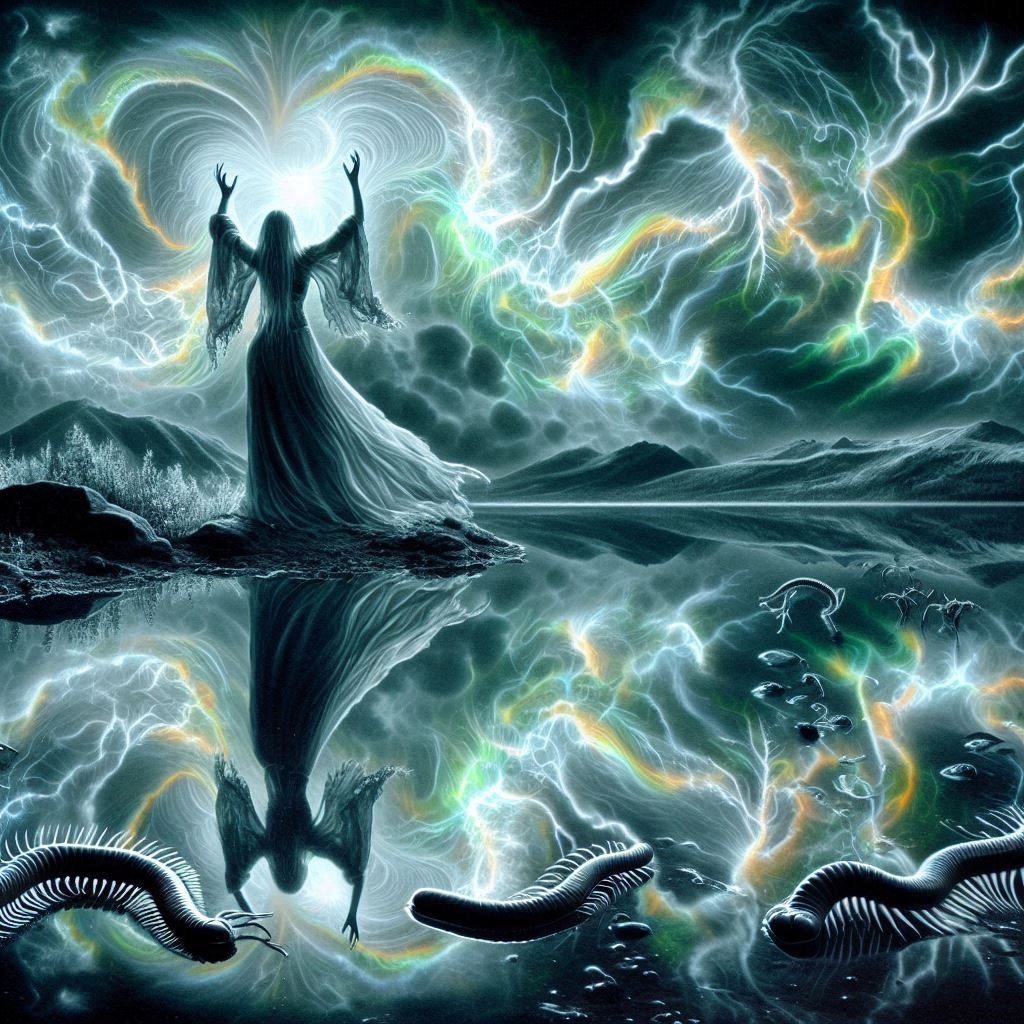 mother nature with no legs and with a hundred legs, with sto...