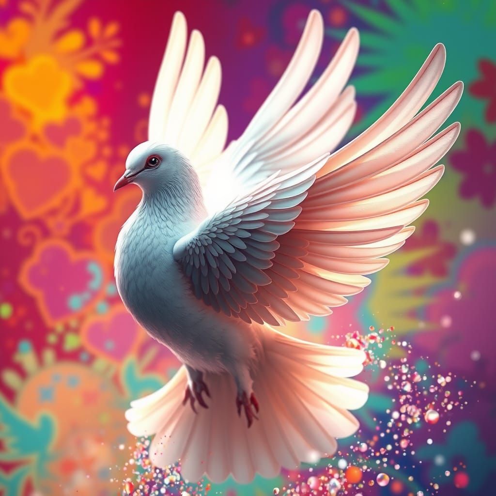 Dove symbolising love , Hyperrealistic, splash art, concept art, mid shot, intricately detailed, color ...  by @Solace