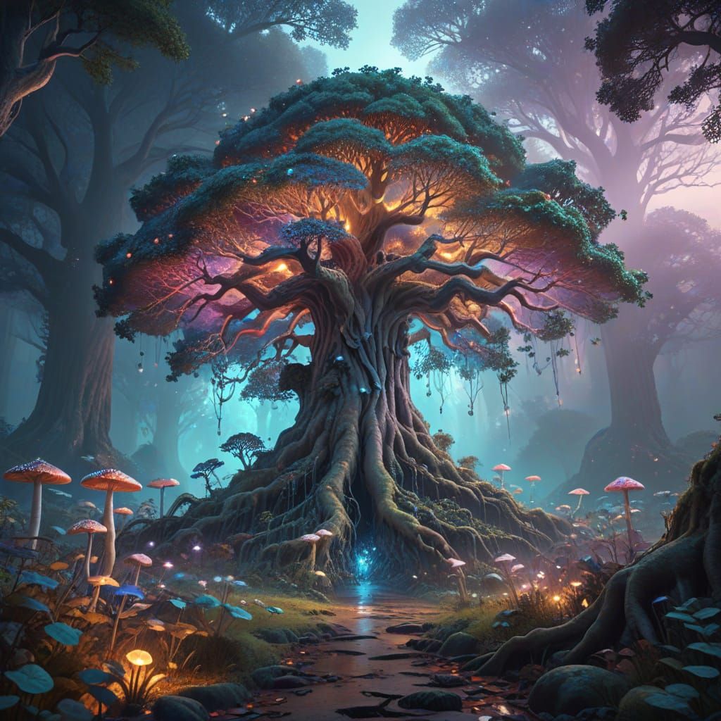 Magical Upside-Down Tree in Fantasy Art