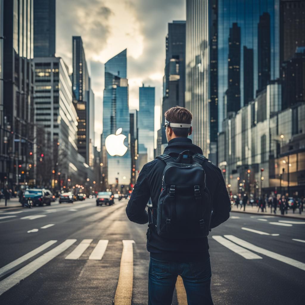 "Apple vision googles", city, future, man