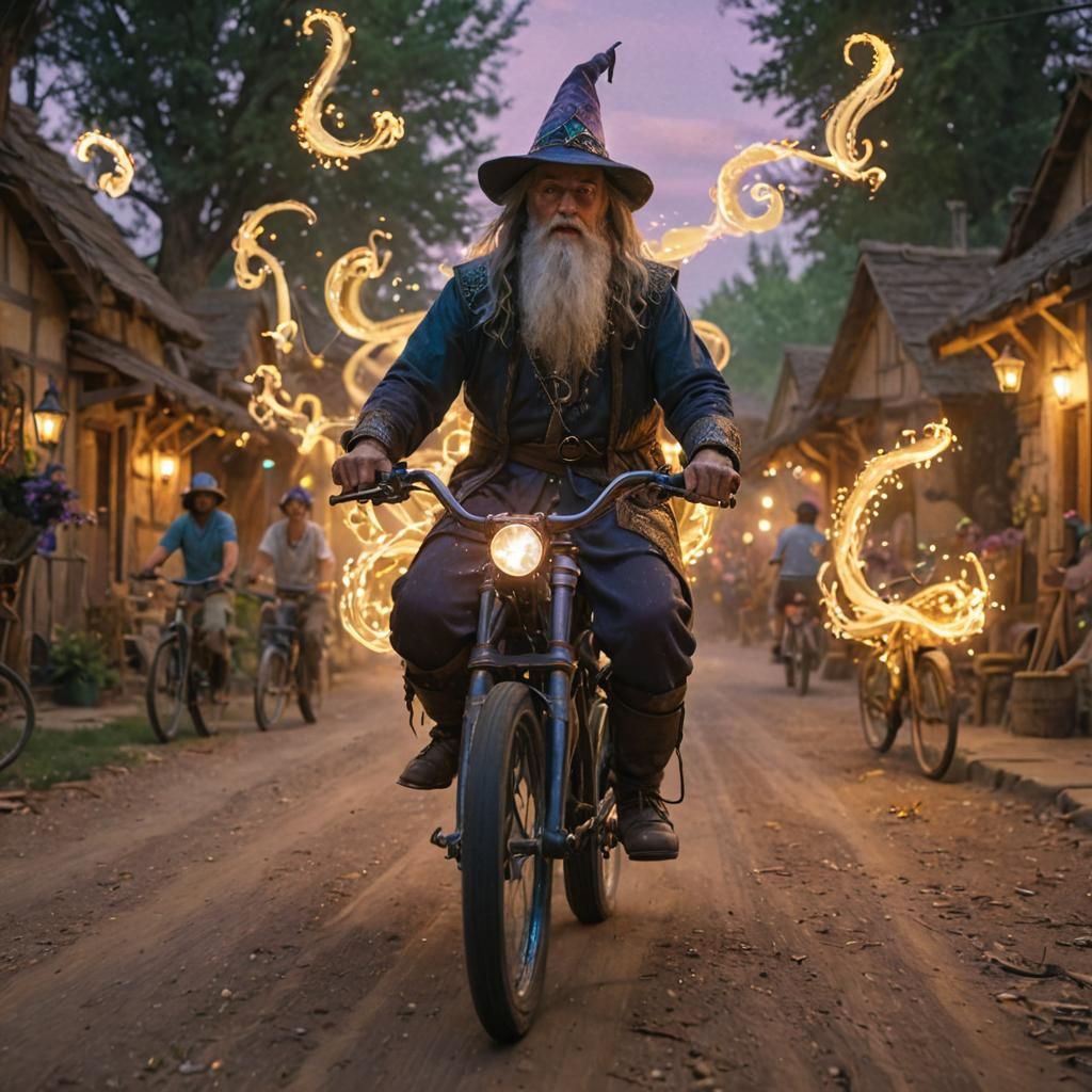 Little magical village with magical creatures, lovely wizards and witches hyperdetailed photorealism 