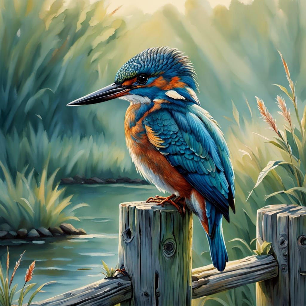 Kingfisher sitting on a fence post.  by @Suz