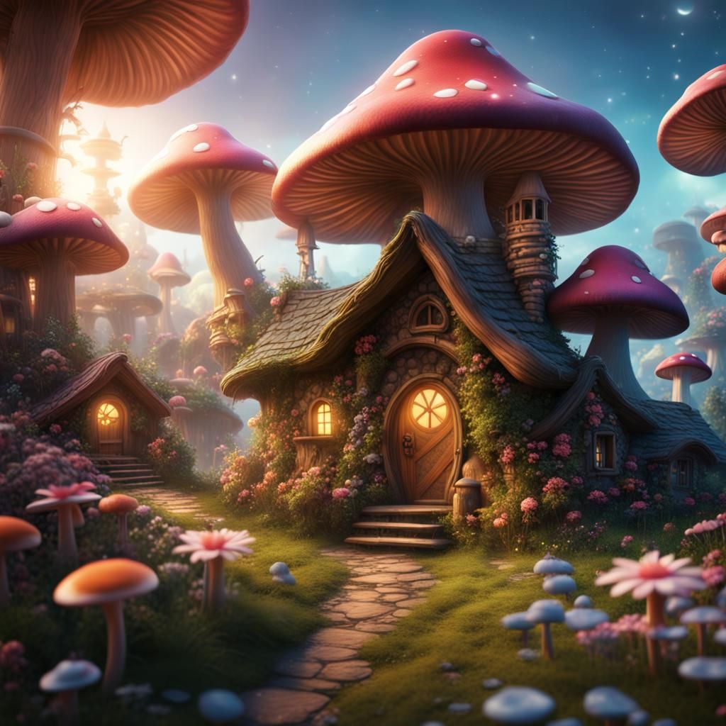 Cozy mushroom cottage - AI Generated Artwork - NightCafe Creator