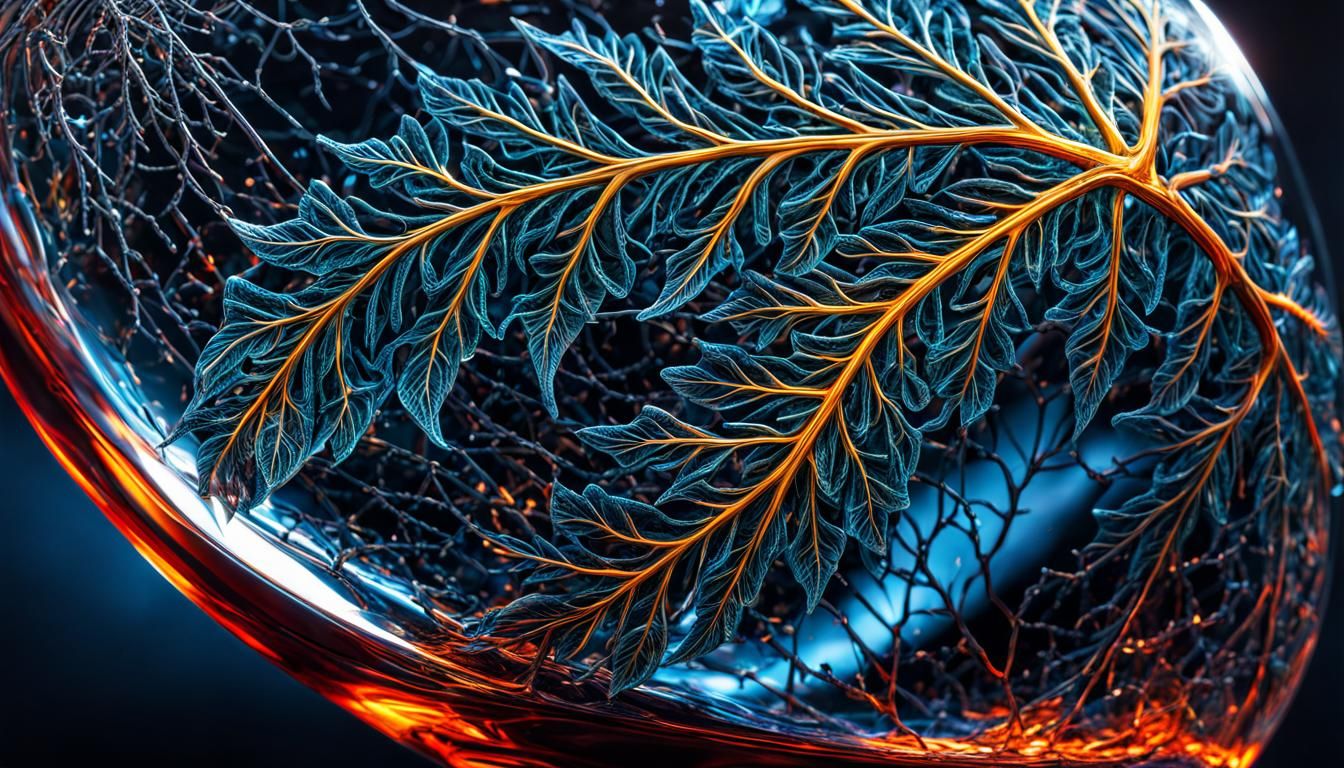 Heart made of glass with intricate detailed veins