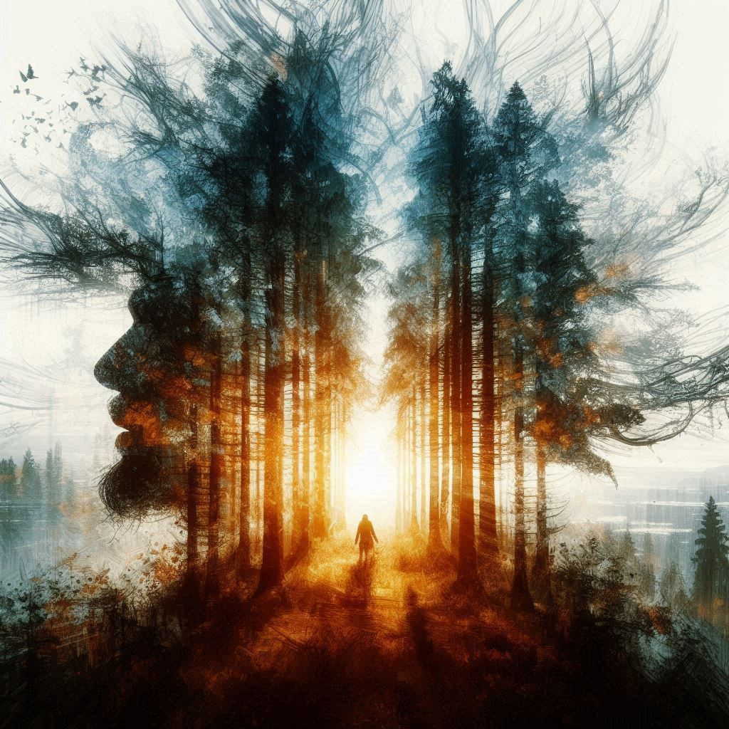 double exposure beautiful fantasy portrait landscape..