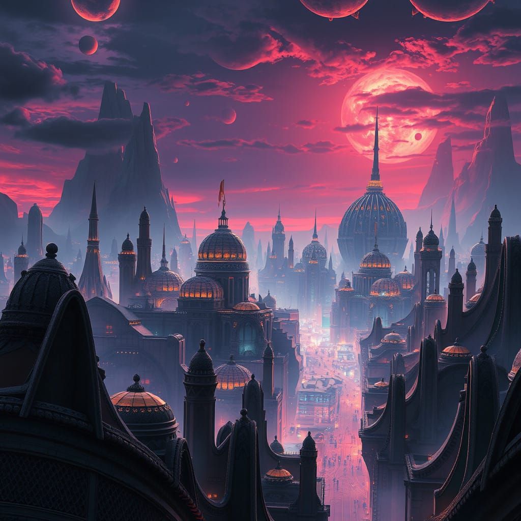 Majestic Futuristic Cityscape in Dreamlike World with Ethere...