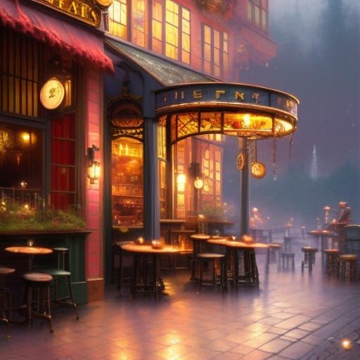 Steampunk corner cafe - AI Generated Artwork - NightCafe Creator