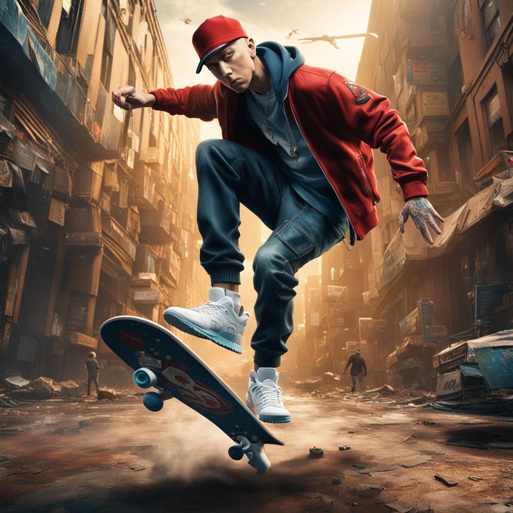 Eminem doing a kickflip
