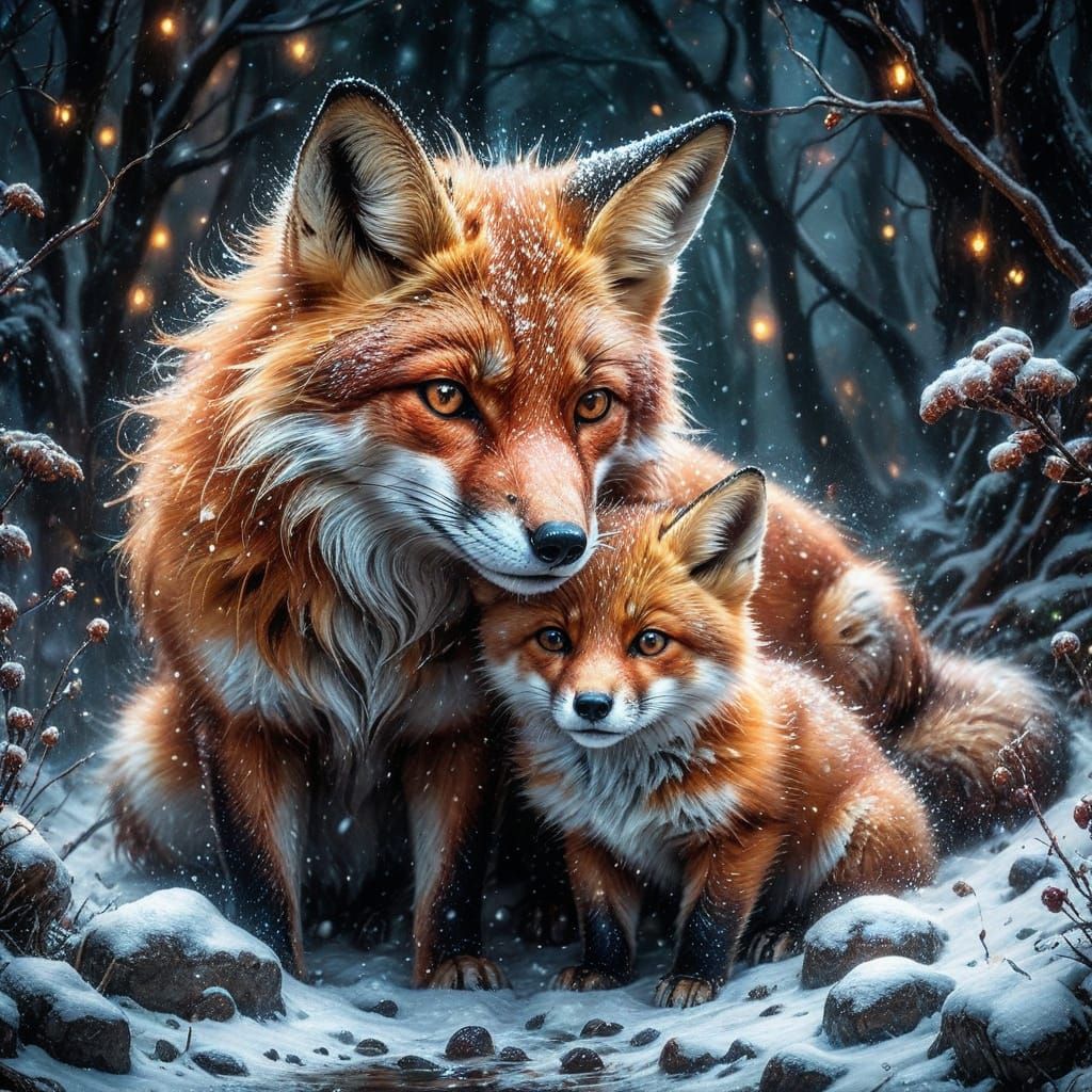 A Fox and kit in winter