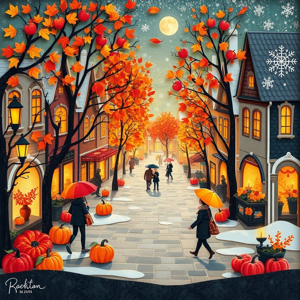 Minuscious elaborated collage paper Art, transition autumn t...