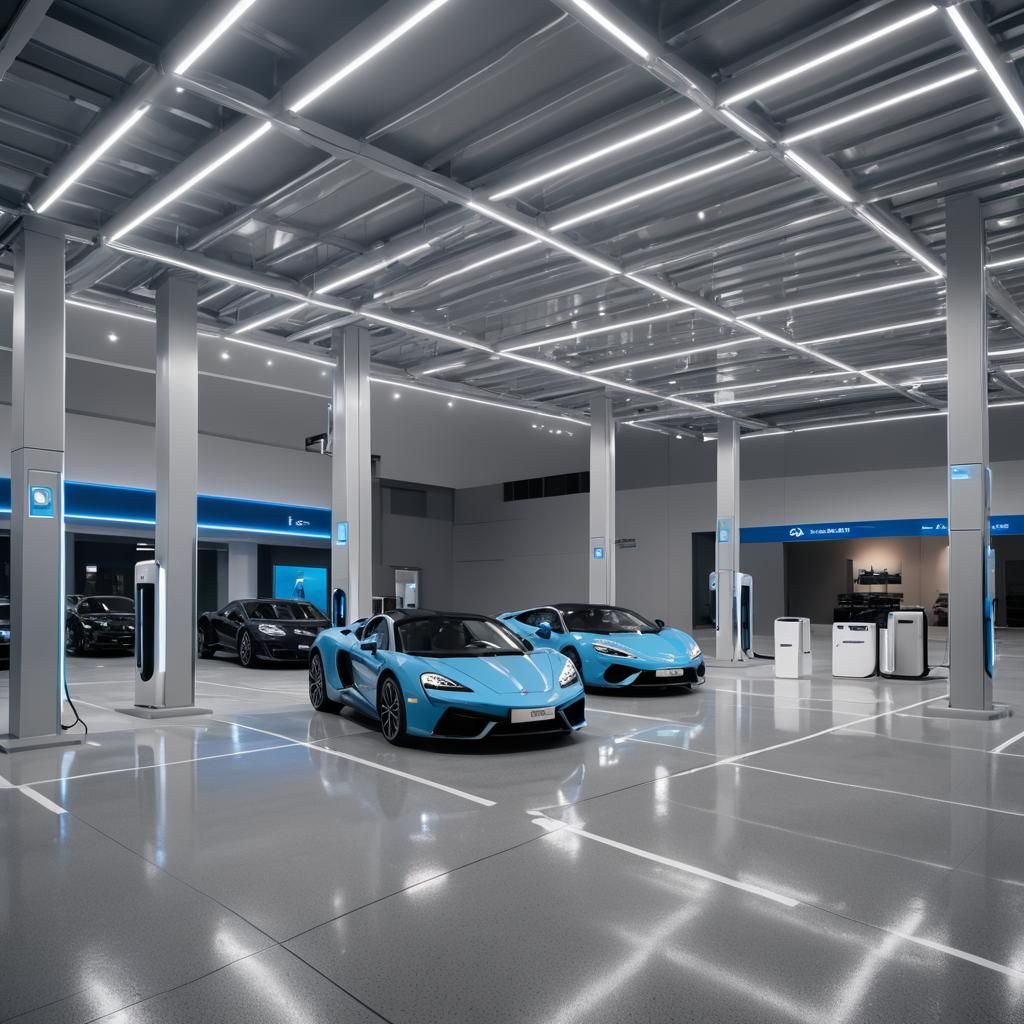 Luxury Car Parking with Futuristic Neon Lighting