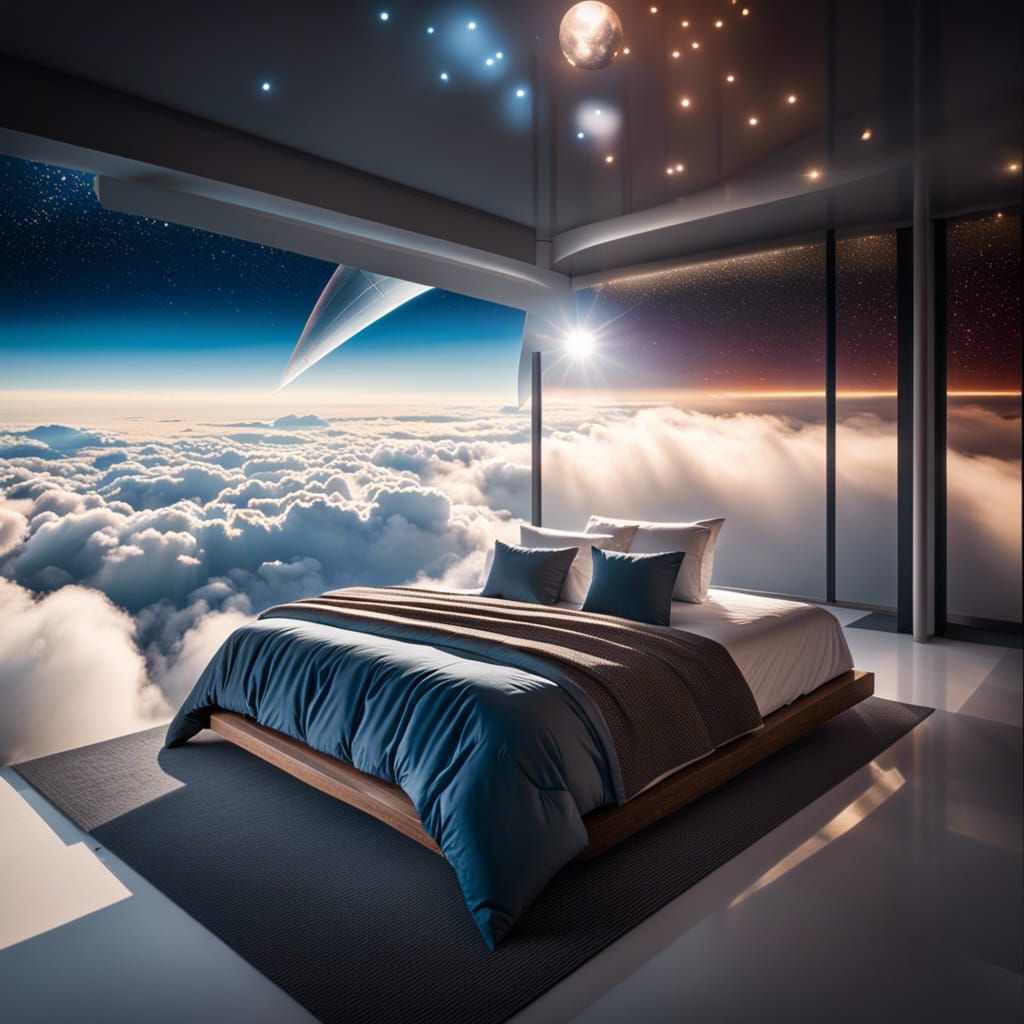 Elevated Dreams A Bedroom in the Sky AI Generated Artwork