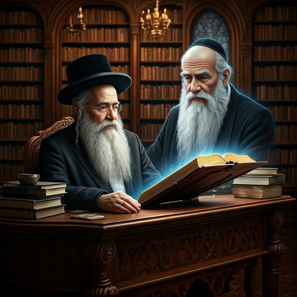 Mystical Rabbi in Victorian Library