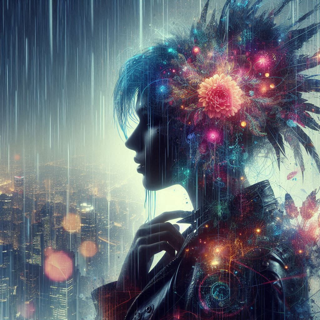 double exposure beautiful fantasy DALL-E 3 portrait landscape..