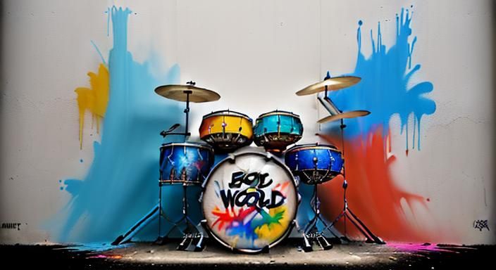 (drums of the world:1.4) : epic  graffiti art, splash art, s...