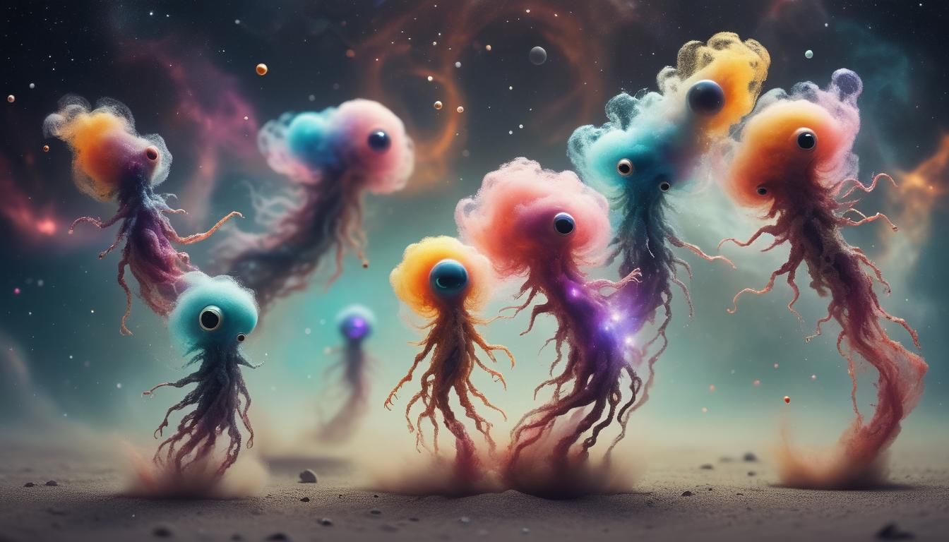 we are dust swirling polychrome particles twinkling plasma w...