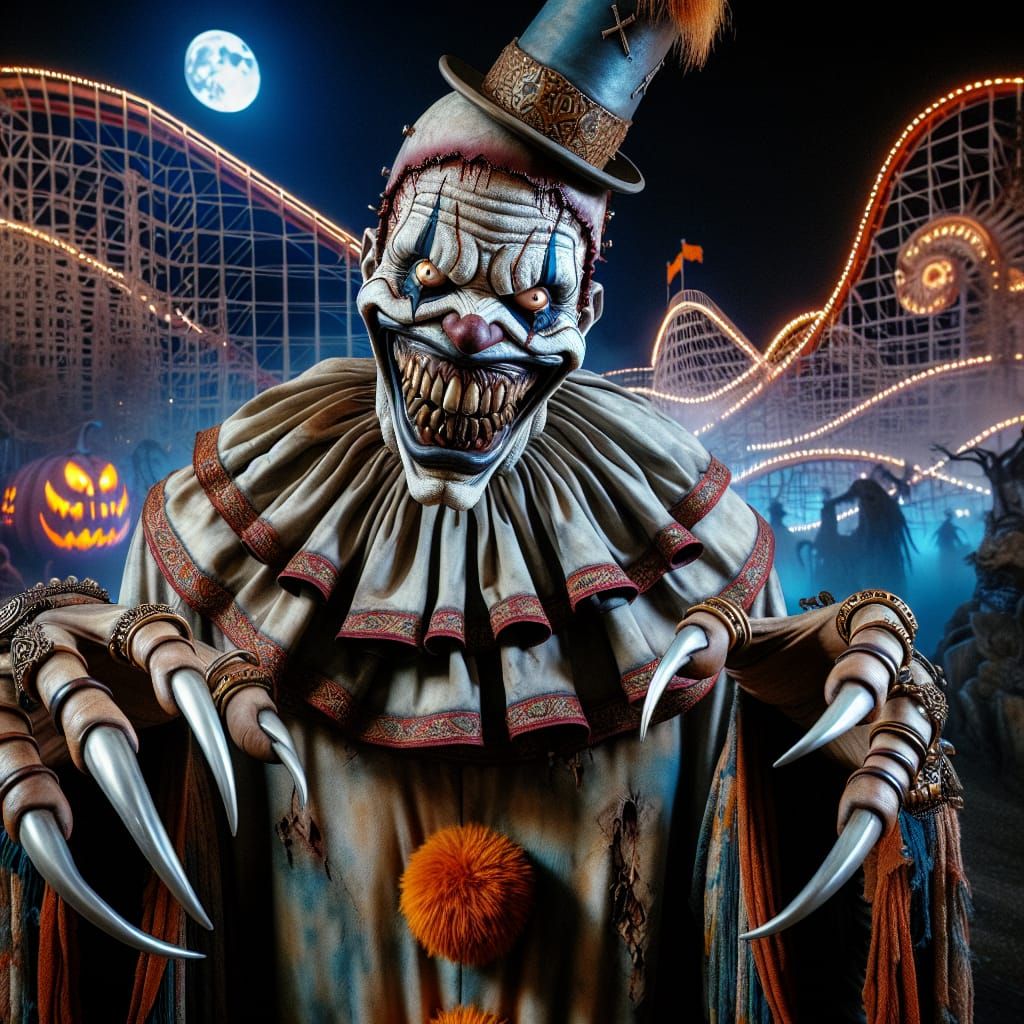 A Hyper realistic creepy, clownlike character AI Generated Artwork