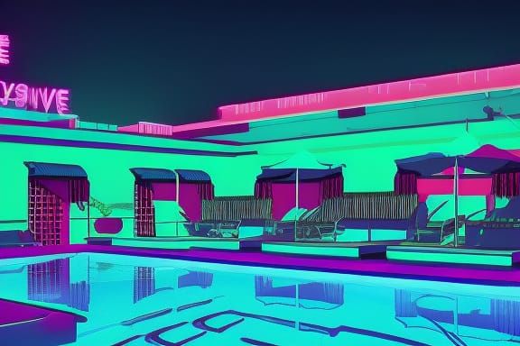 outdoor pool synthwave neon retro