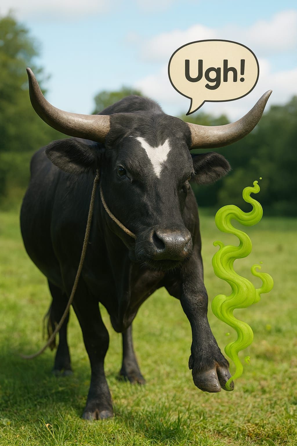 An ox with stinky feet.