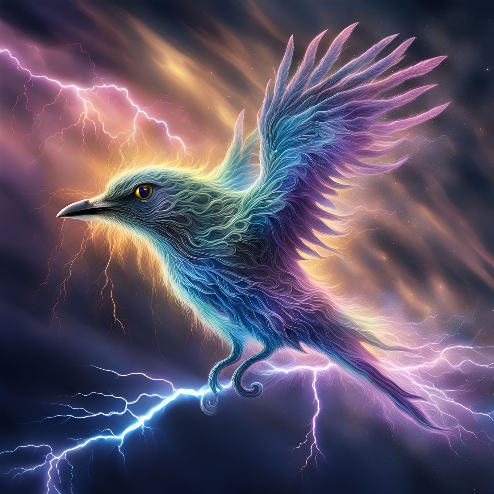 Thunderquill: The Spectrum-winged Stormbird - AI Generated Artwork ...