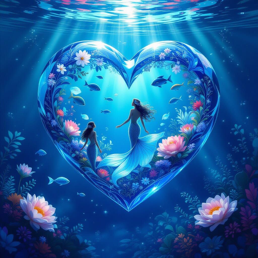 Crystal Heart World: Vibrant Blue Aquatic Realm
