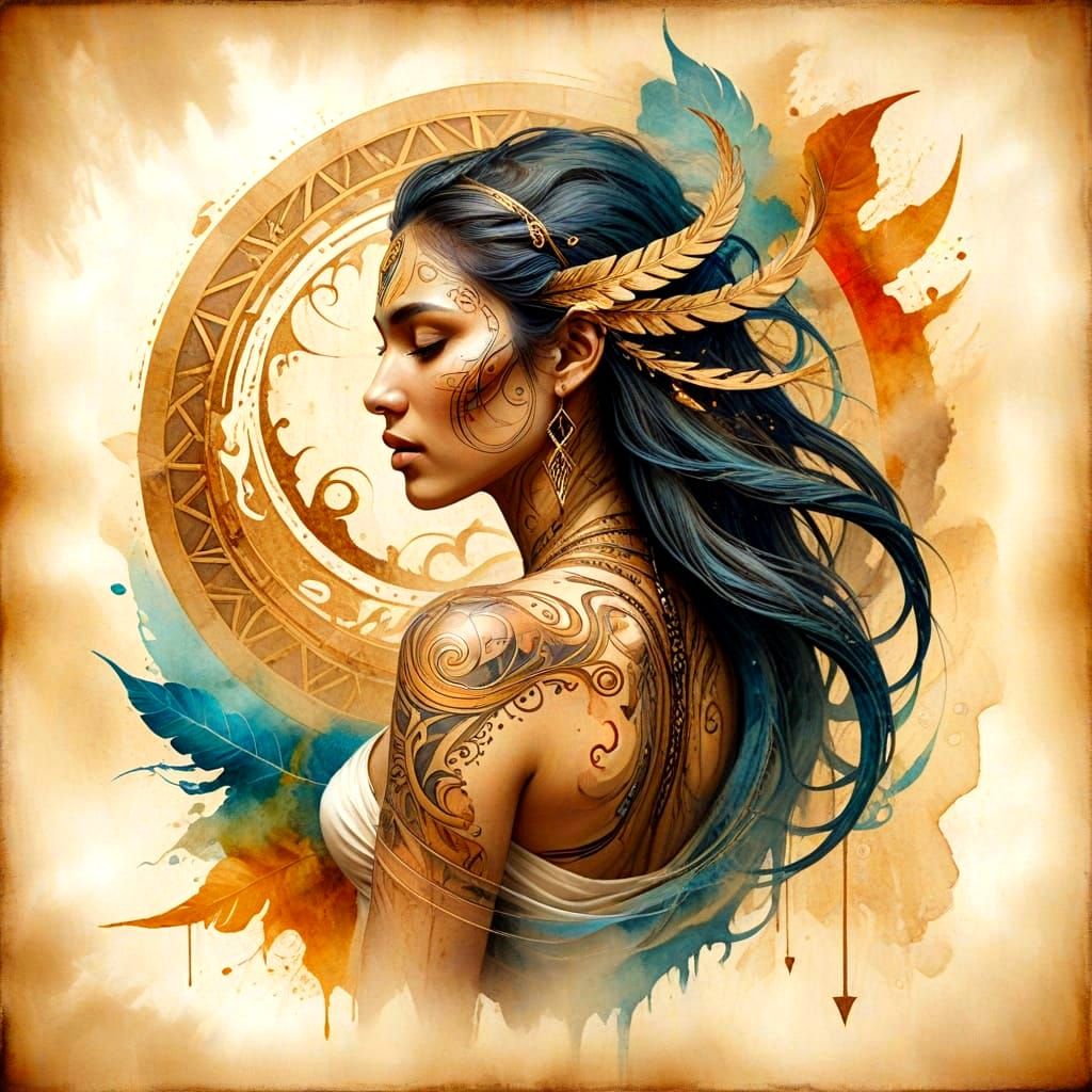 Longing and Desire: Tribal Tattoo Ink Wash Painting