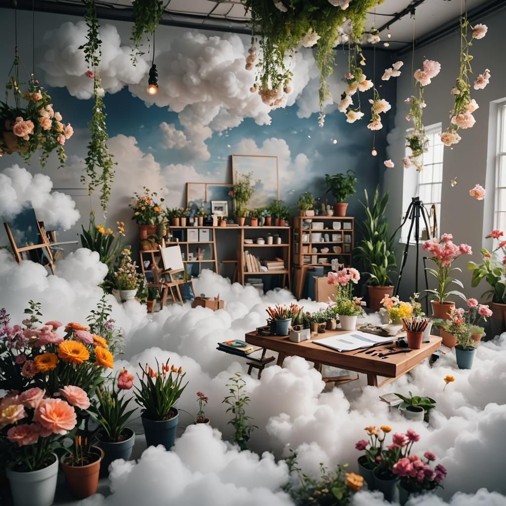 Artist's Studio Floating on Clouds: Dreamy Photography