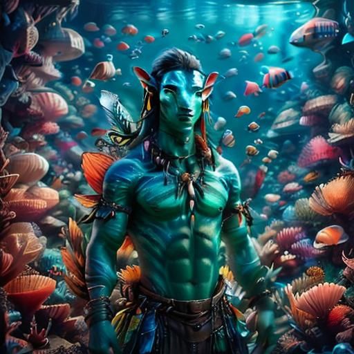 <lora:Macro v1:1.0> <lora:Pandoras Box:1.0> Portrait of a water man underwater exploring Atlantis