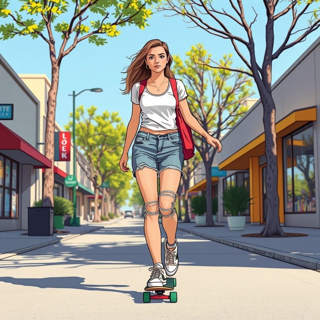 Vibrant Street Skater in Bold Lines and Colors