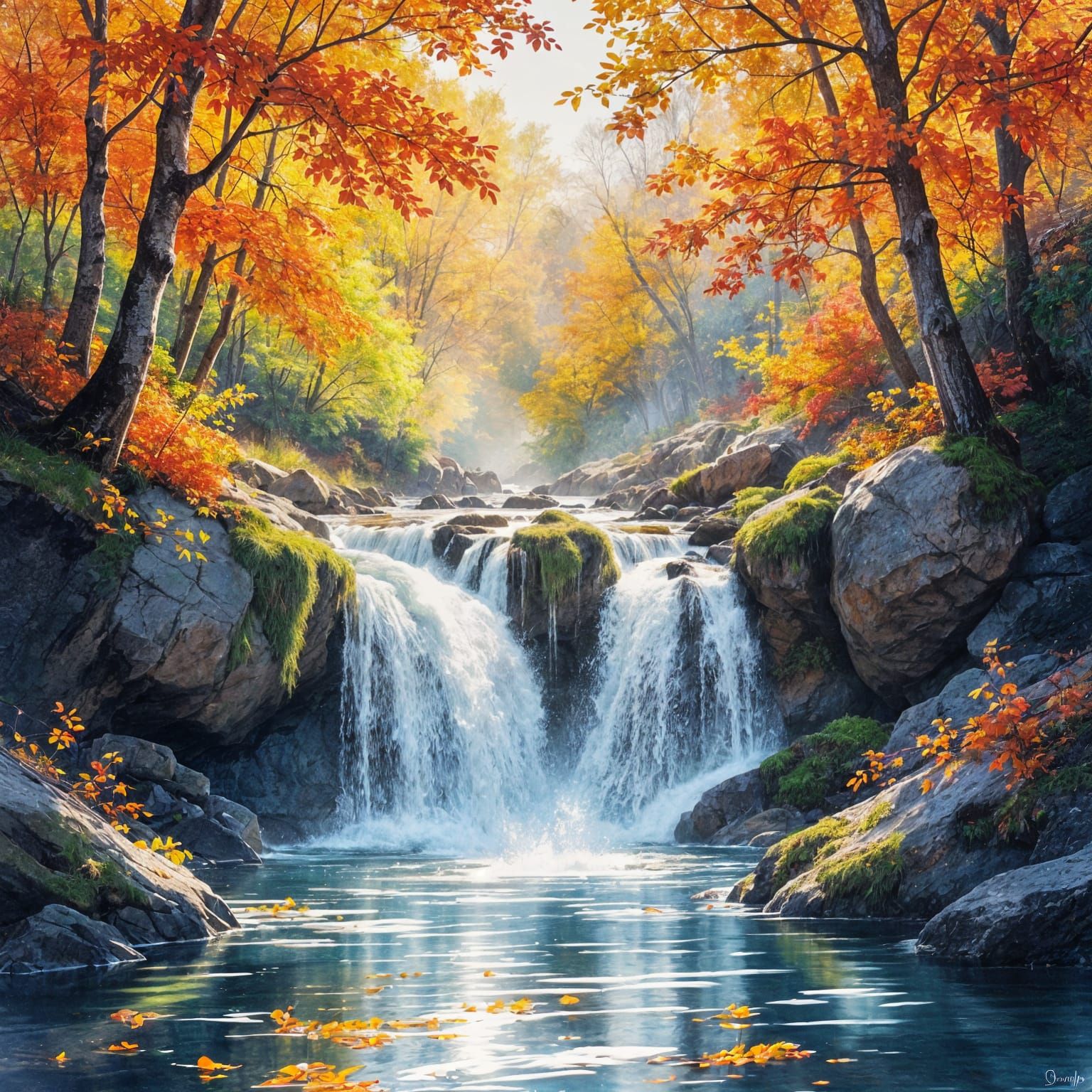 waterfall in autumn  by @J_