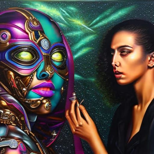 NightCafe Beautiful woman and feminine Robot creating Epic M...