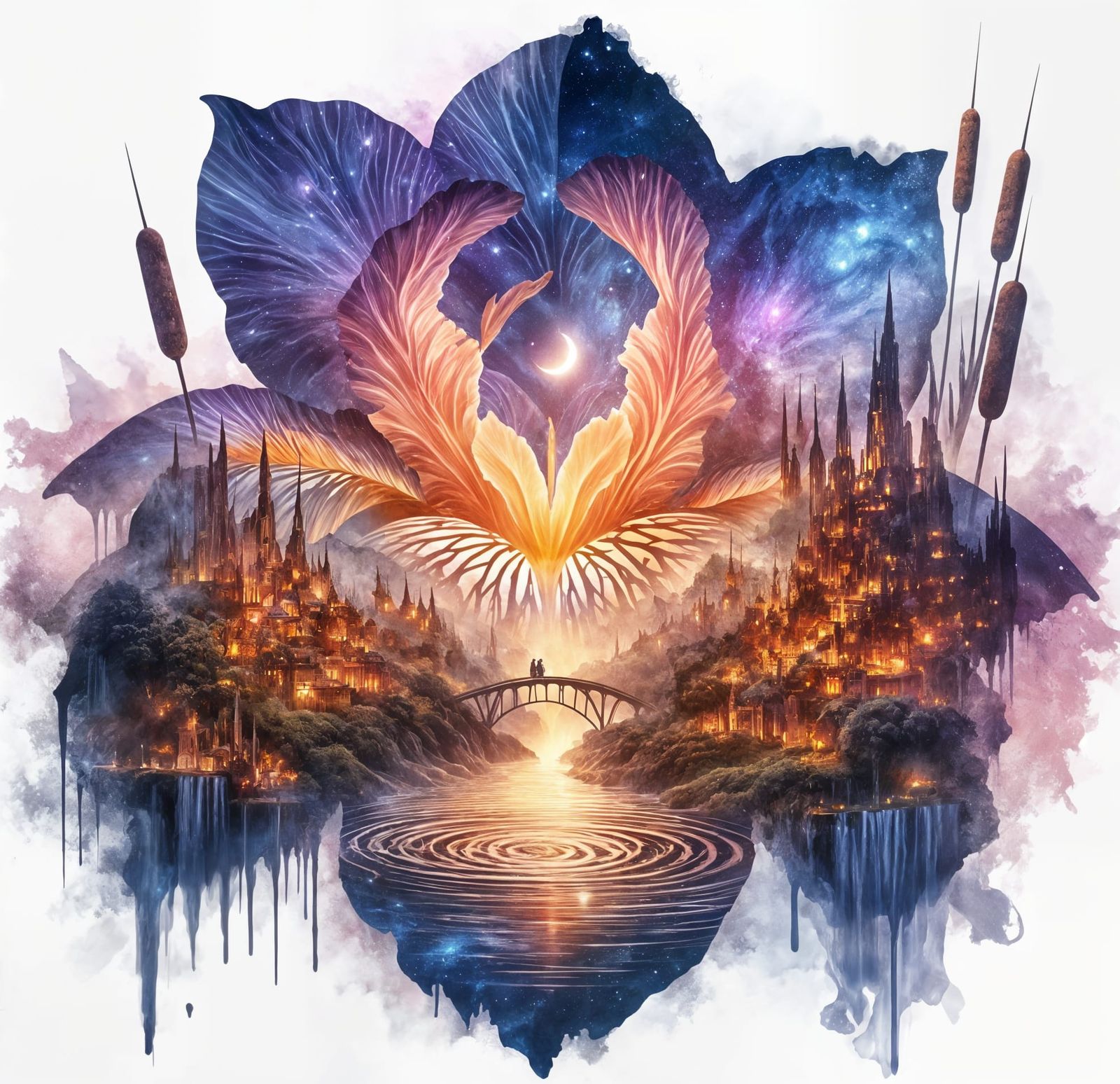 Iris & village Double Exposure 3  by @MasterRed