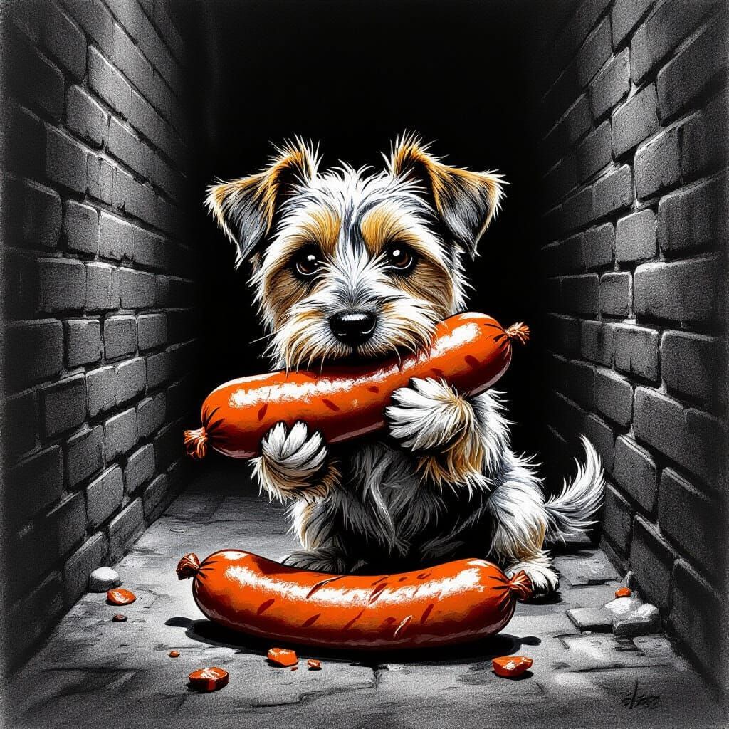 little dog and the stolen sausage
  by @Pukinette